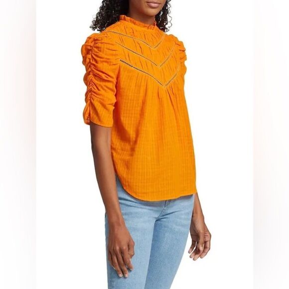 NWT Veronica Beard Frasier 100% Cotton Hot Orange Blouse Lace Size 2 - Picture 5 of 16